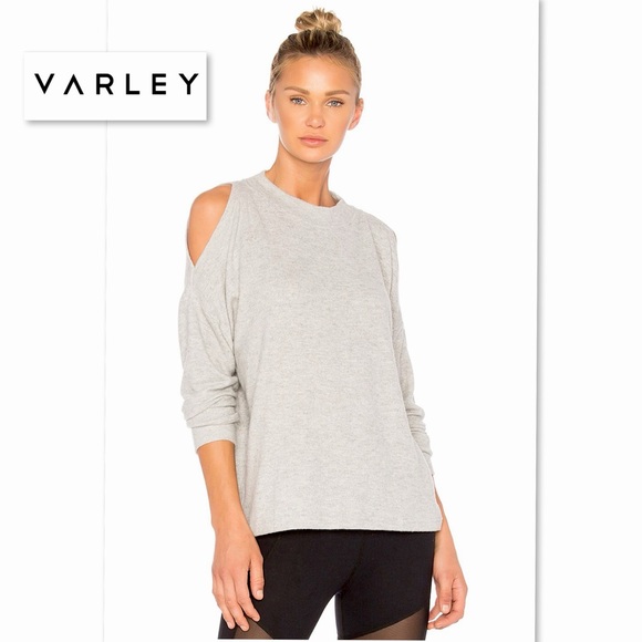Varley Tops - Varley Carbon Revive Cold Shoulder Sweatshirt in Light Heather Grey S Revolve
